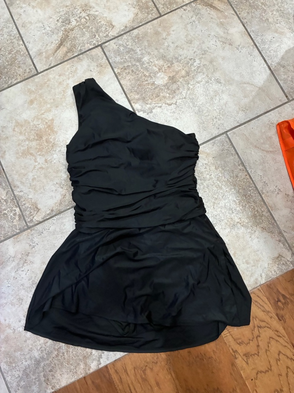 J. Crew Black One-Shoulder Swimdress with Ruched Detail